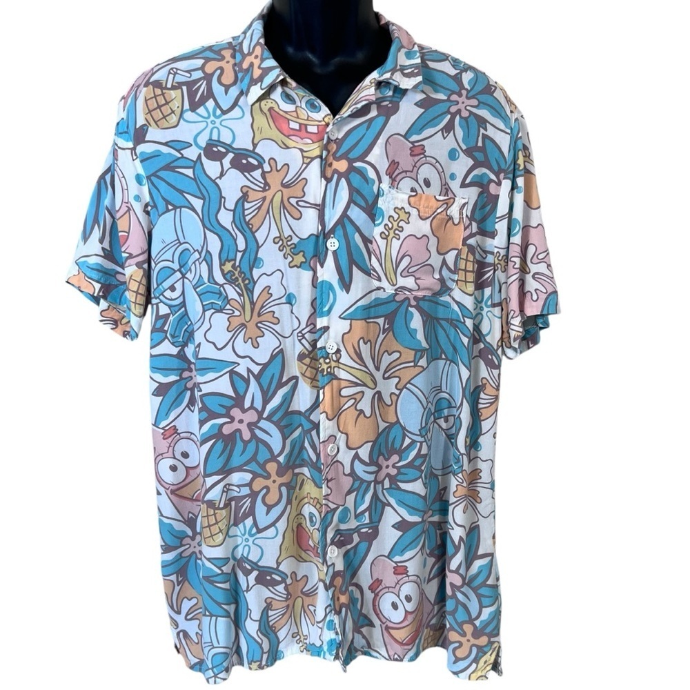 SPONGEBOB SQUAREPANTS HAWAIIAN SHORT SLEEVE BUTTON DOWN SHIRT